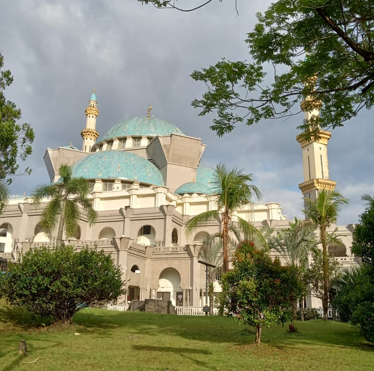 Stunning view of Wilayah Mosque in Kuala Lumpur, Malaysia, showcasing grand Islamic architecture