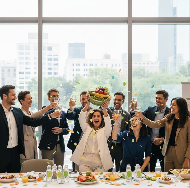 Una alegre foto de NutriGlober celebrando un evento exitoso. 