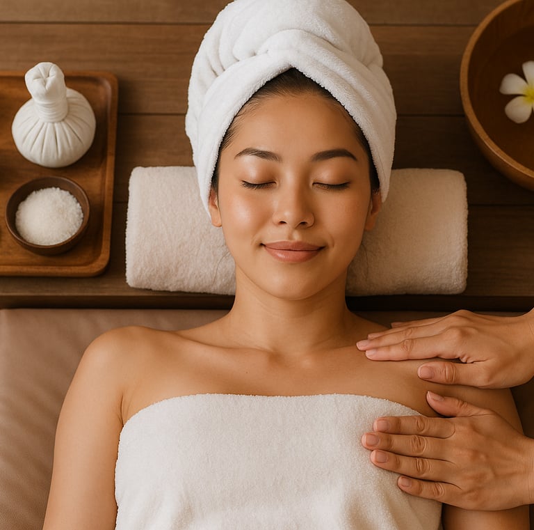 Peaceful spa ambiance with candles and calming décor