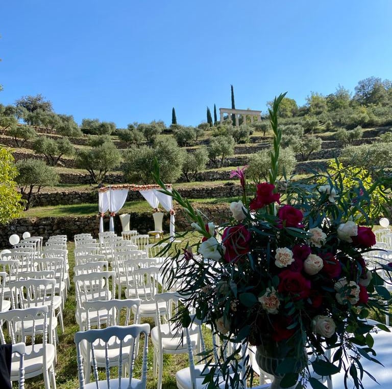 a wedding ceremony in a vineyard