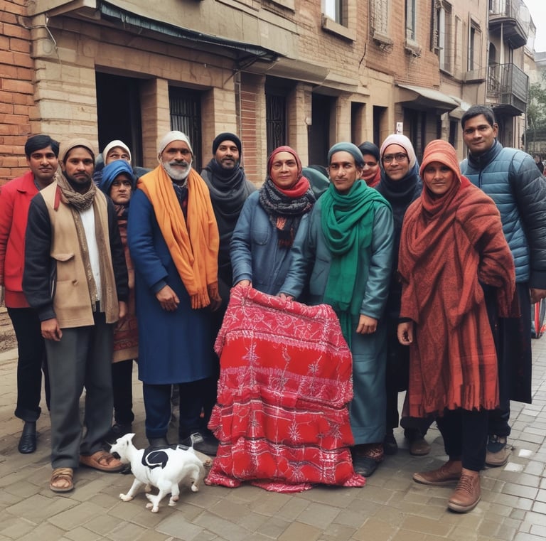A person wearing a hat is leaning against large cardboard boxes labeled 'Amazon Disaster Relief' with humanitarian goods. The individual appears to be using a mobile phone. The boxes are strapped and suggest they are ready for transport or distribution. The setting appears to be outdoors with some greenery in the background.
