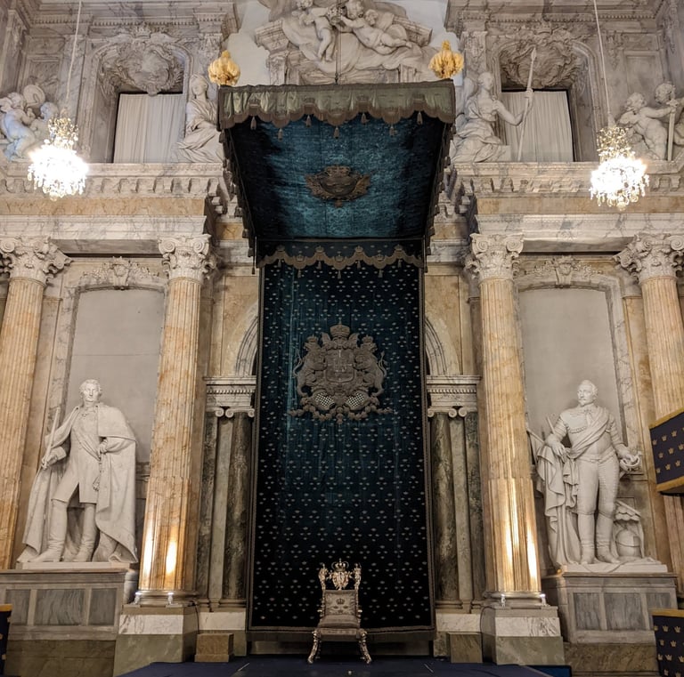 The image that started it all - the silver throne of Sweden, against a blue velvet background