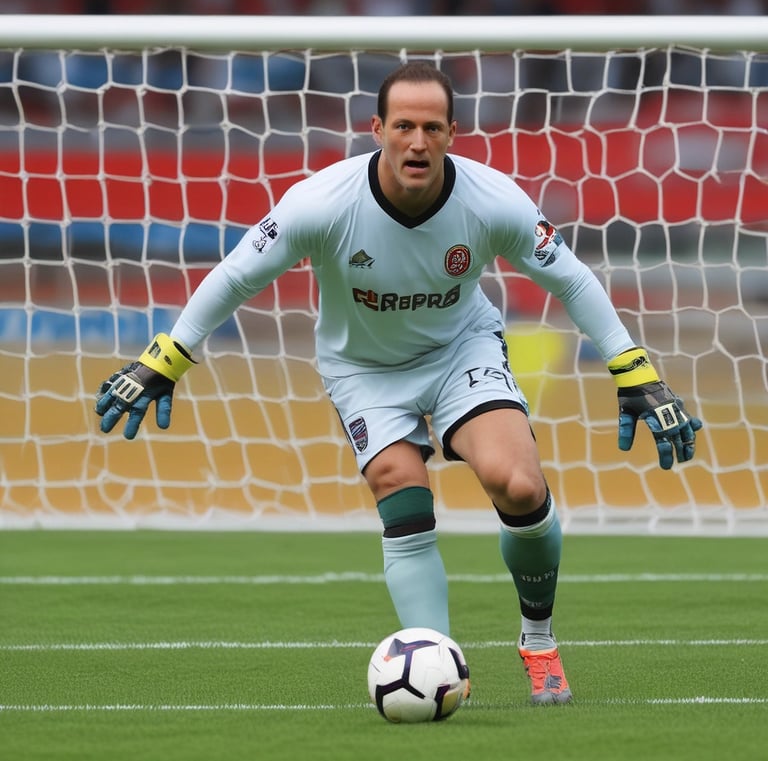 A vintage football on a wooden table with a blurred background.