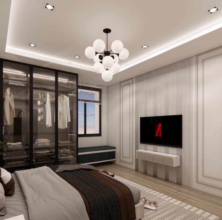 Master bedroom interior design by CASA DESIGNERS with elegant decor in Bengaluru