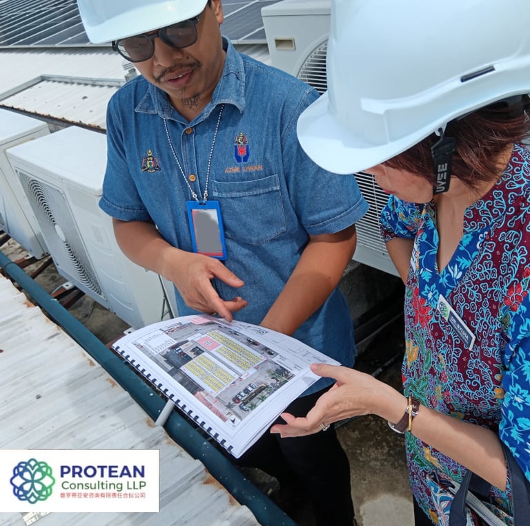 Protean Consulting verifying solar rooftop installation for demonstration project.