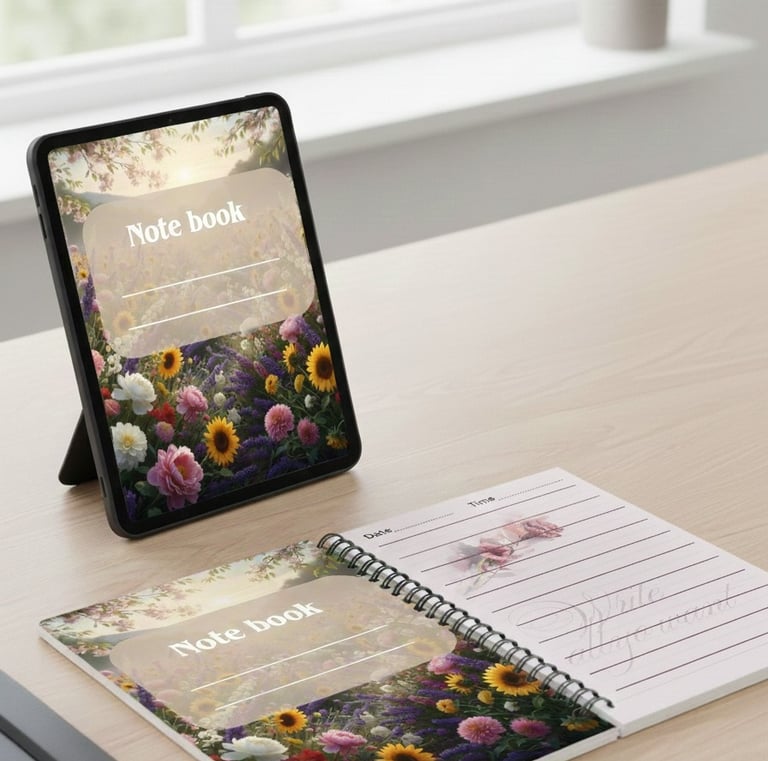 a notebook with a notepad and notepad on a desk