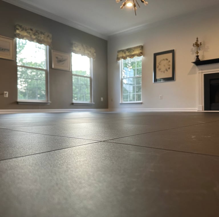 a living room with luxury vinyl tile