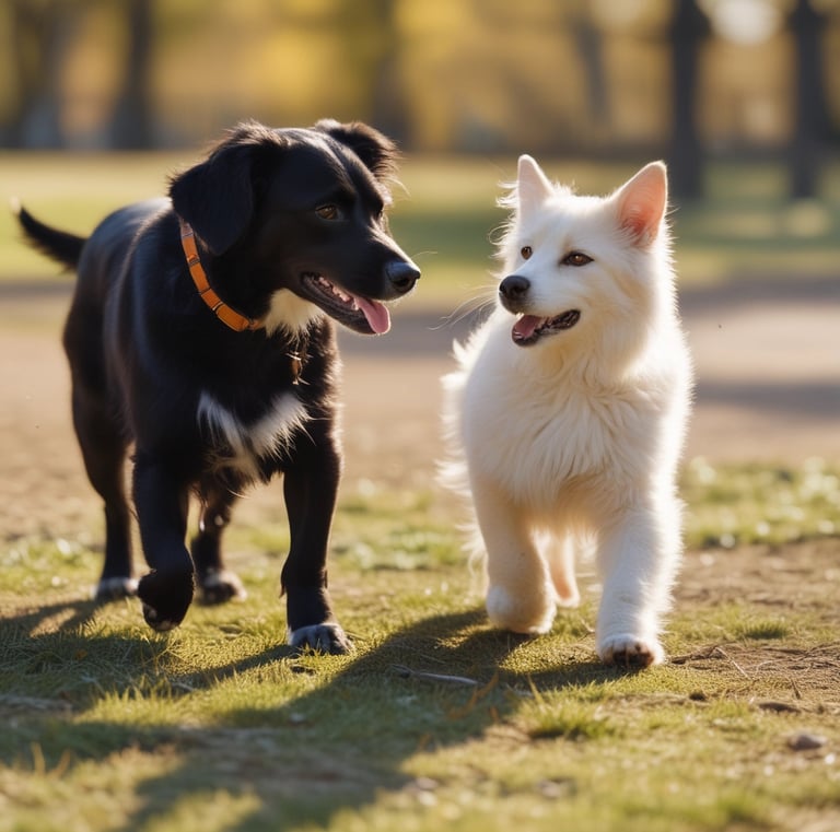 A collection of colorful, nature-inspired post-surgical collars displayed on a wooden table.