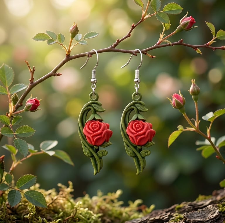 Winding Rose Vine Drops - Designer Earrings, Custom made.