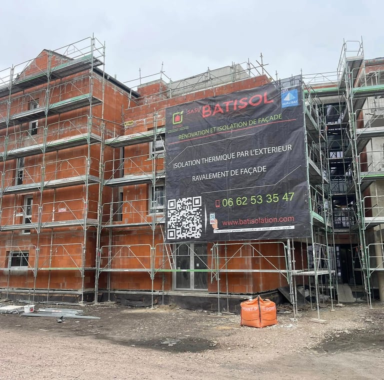 echafaudage de façadier pour immeuble a lyon.