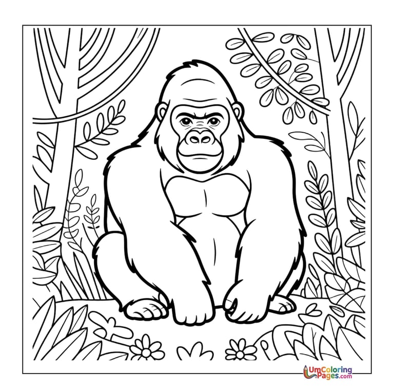 Gorilla coloring page silverback ape printable for kids