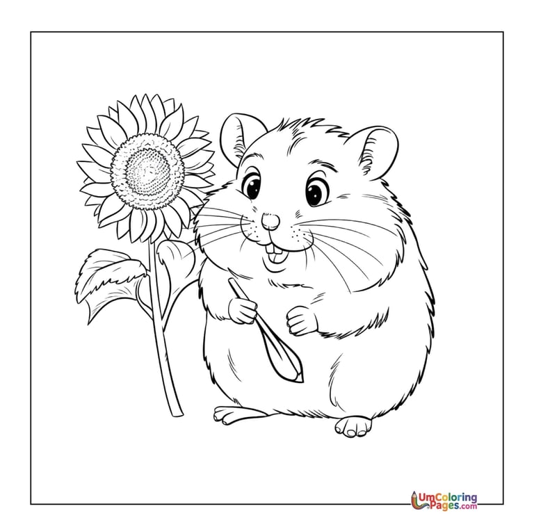 Hamster with cheeks coloring template small animal page