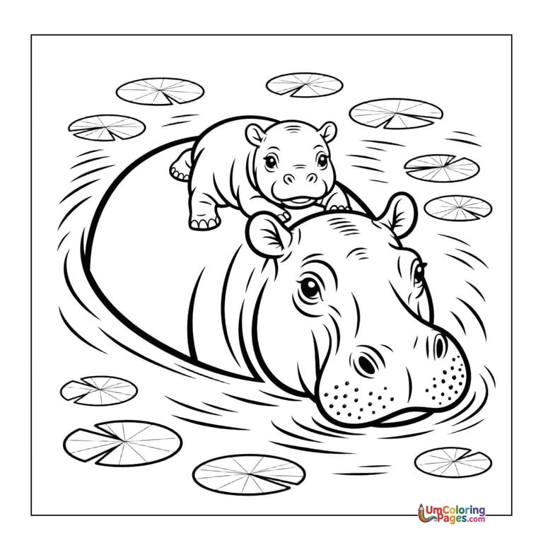 Baby hippo coloring sheet cute aquatic mammal activity