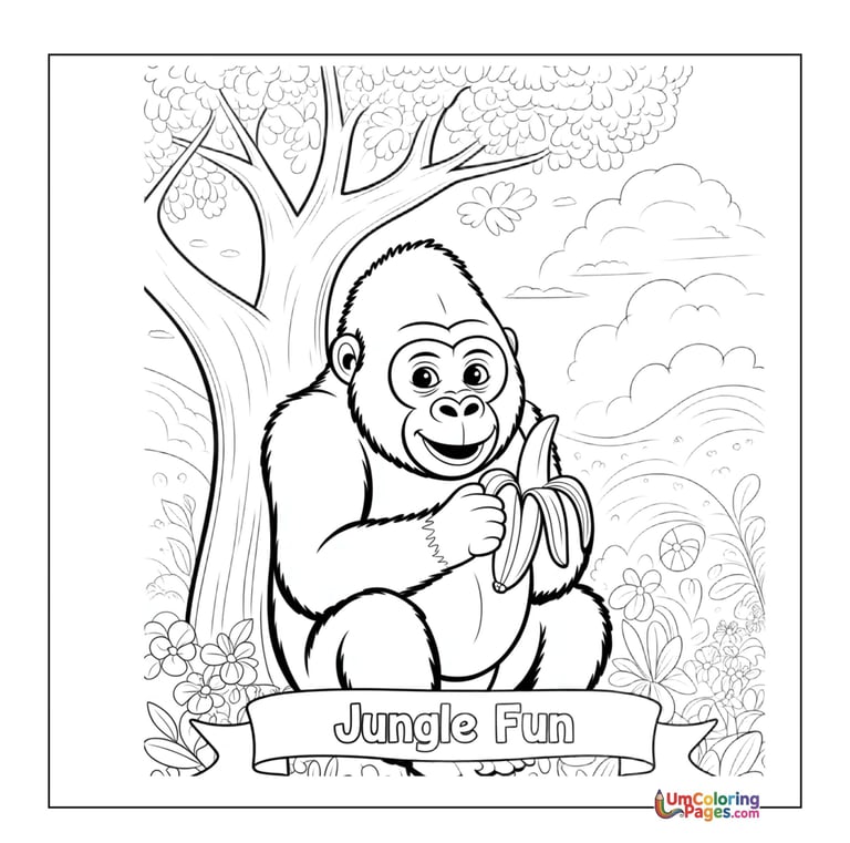 Sitting gorilla outline drawing kids coloring worksheet