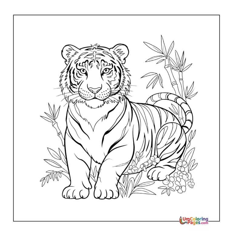 Prowling tiger outline drawing kids coloring worksheet