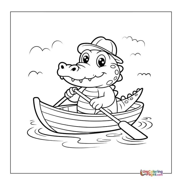 Swimming crocodile outline drawing kids worksheet