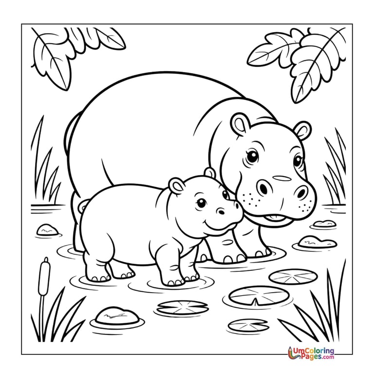 Hippopotamus coloring page river animal printable for kids