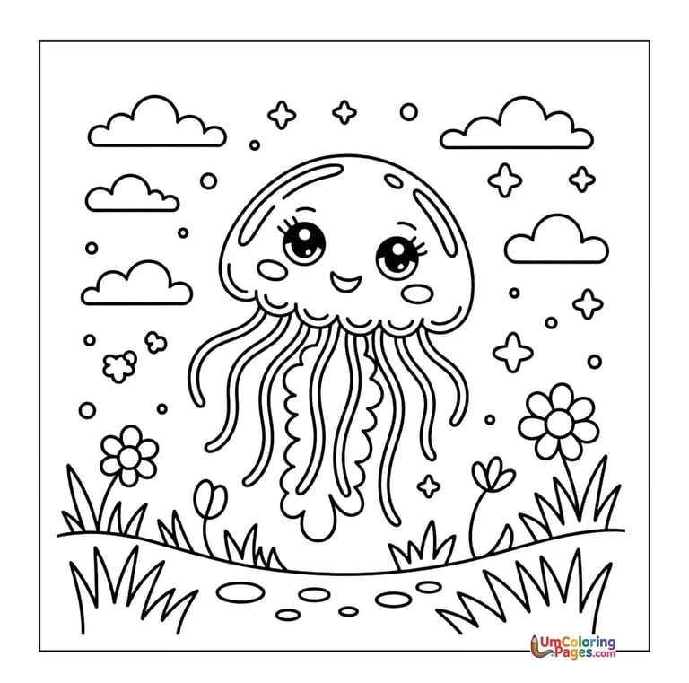 easy jellyfish coloring page for children