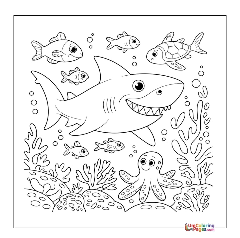 simple shark line art coloring page