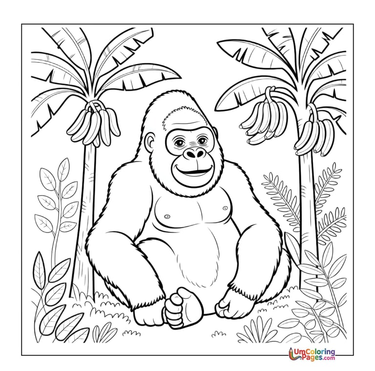 Gorilla family coloring template jungle animal for children