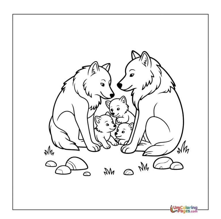 Running wolf pack outline drawing kids worksheet