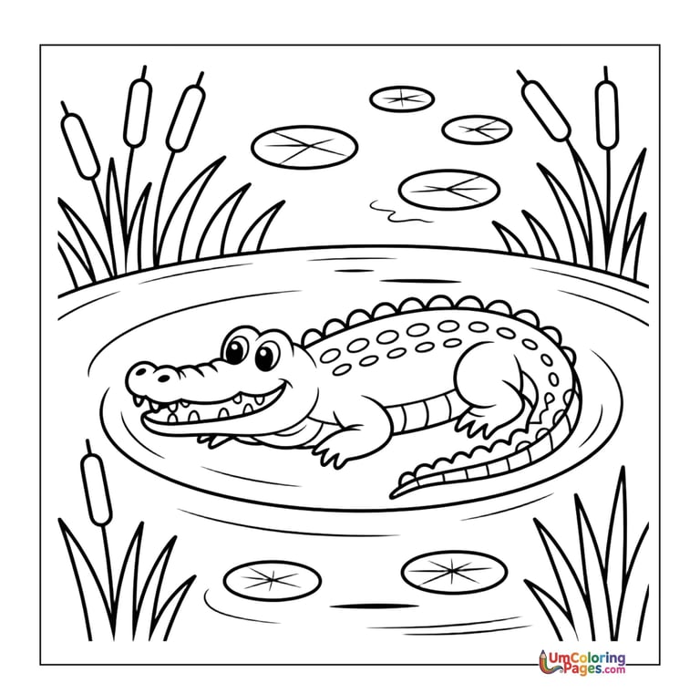 Swimming crocodile outline drawing kids worksheet