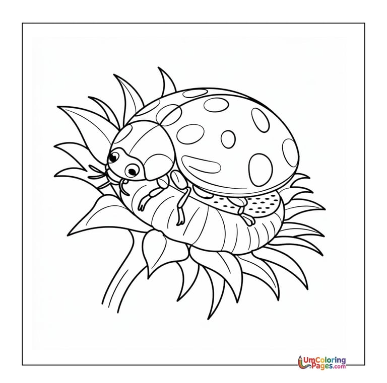 Ladybug on leaf coloring page beneficial bug for kids
