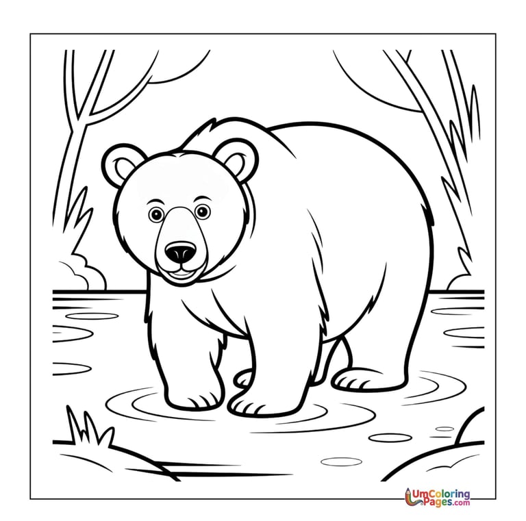 Wild bear outline drawing kids coloring book page