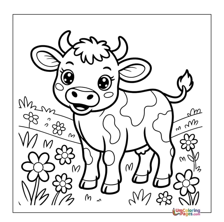 simple cow calf line art coloring page