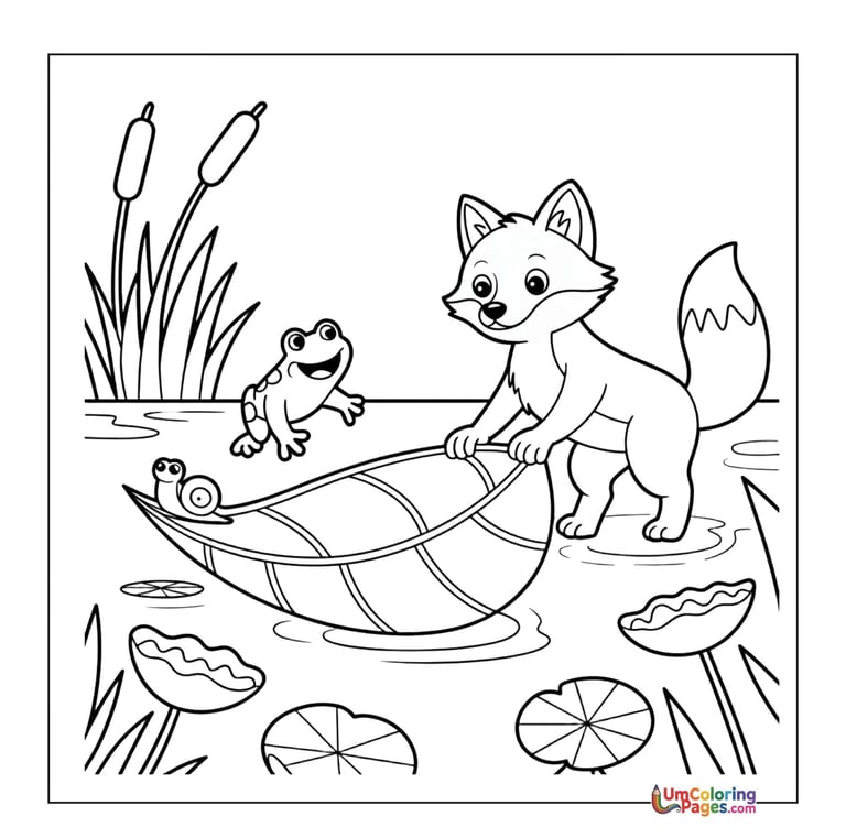 Running fox outline drawing kids coloring worksheet