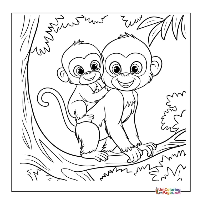 Monkey eating banana outline drawing kids worksheet