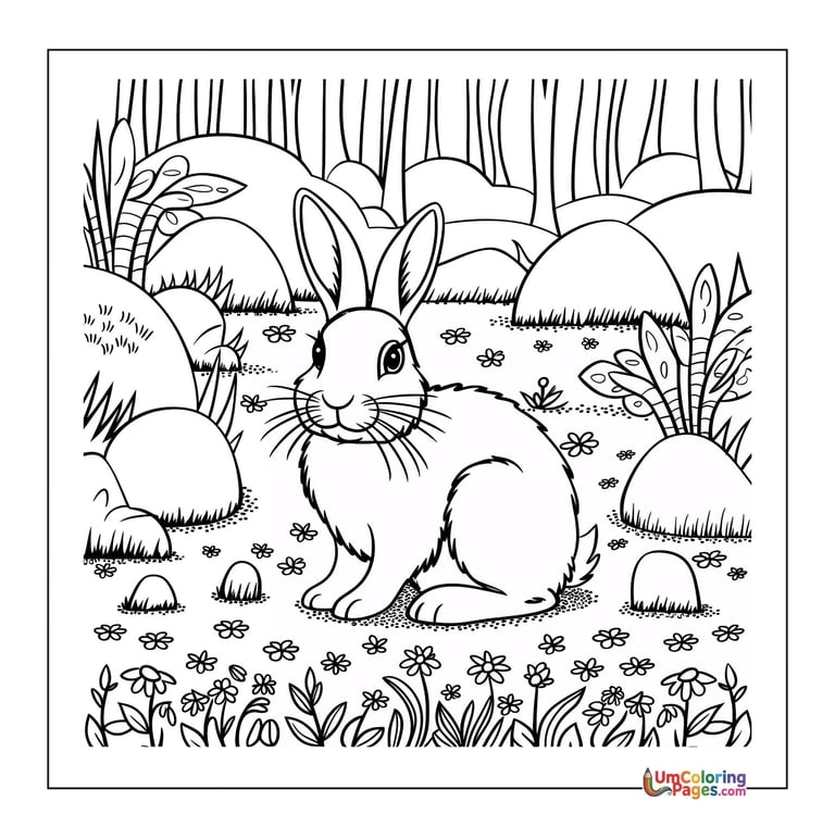 Rabbit eating carrot coloring template pet animal page