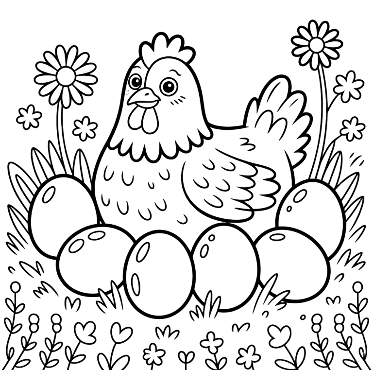 simple chicken line art coloring page