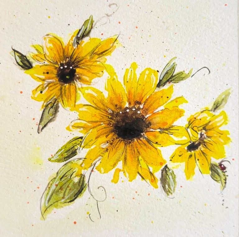 watercolor sunflowers with leaves