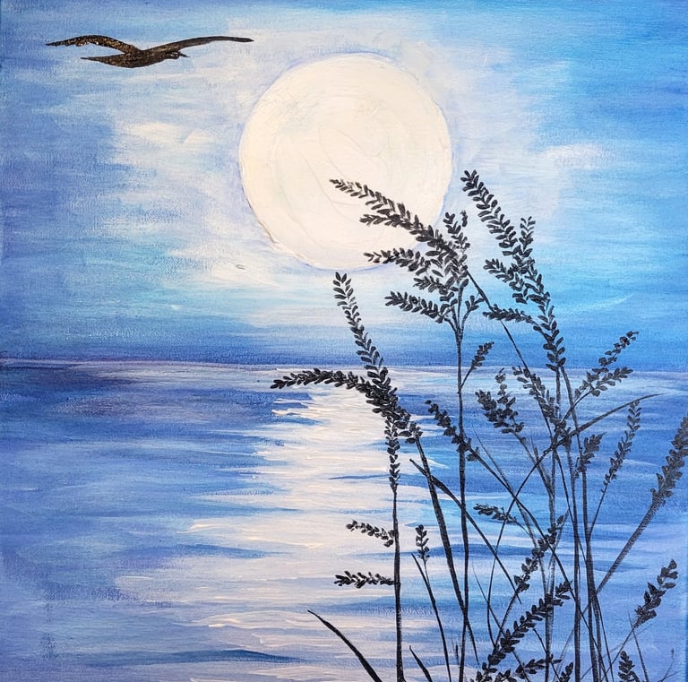 moonlight on the water with shimmering acrylic