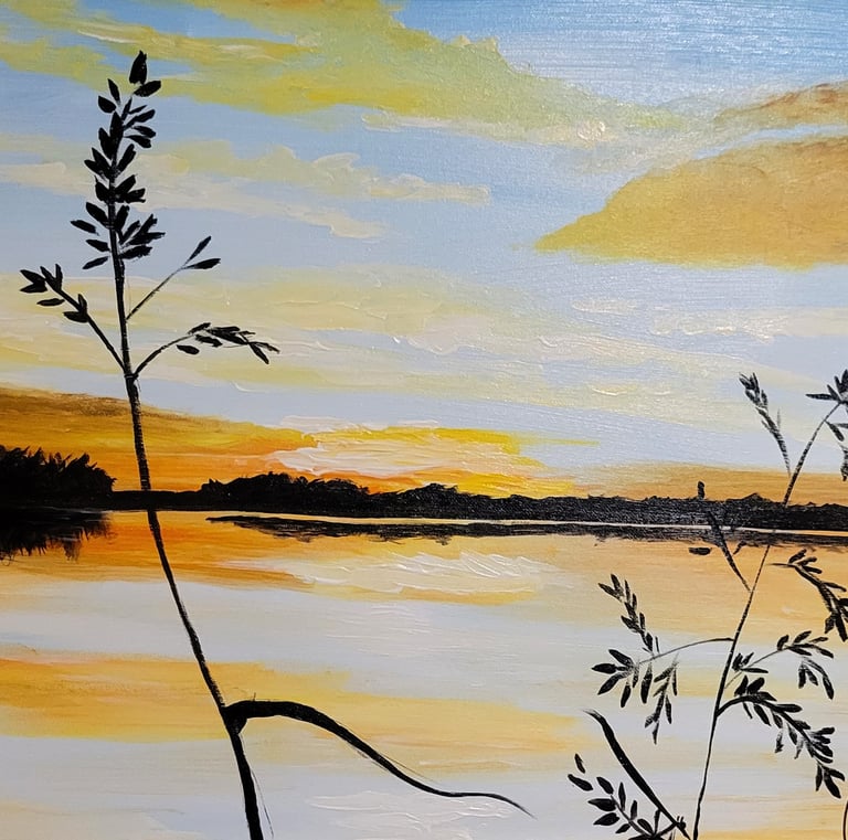 orange sunset with silhuettes