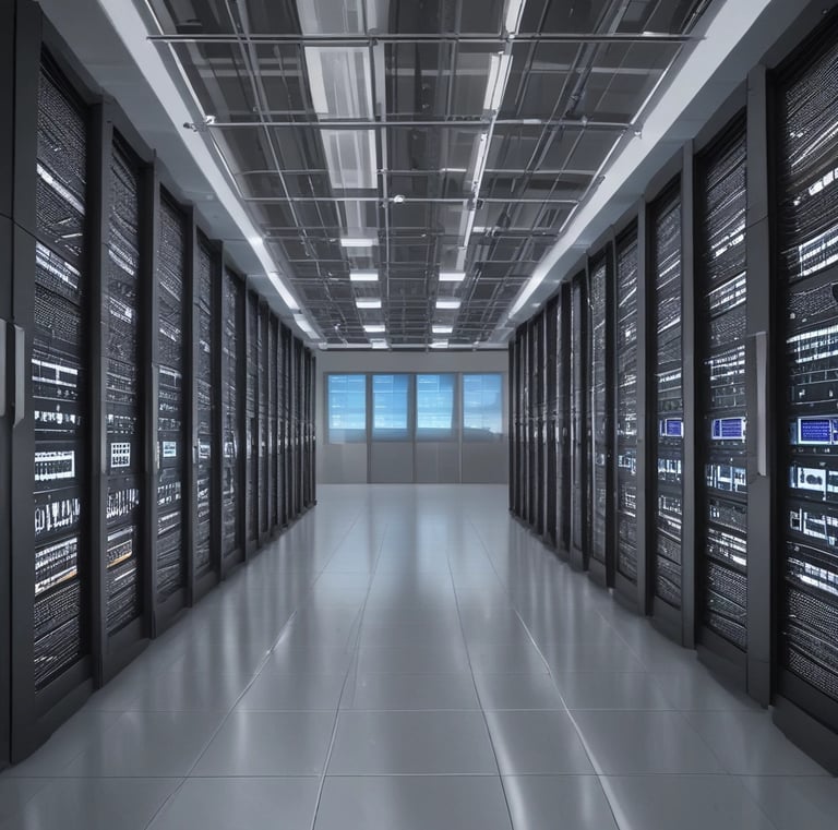 Air-insulated substation equipment shining under the bright Scottish sky near the coastline.