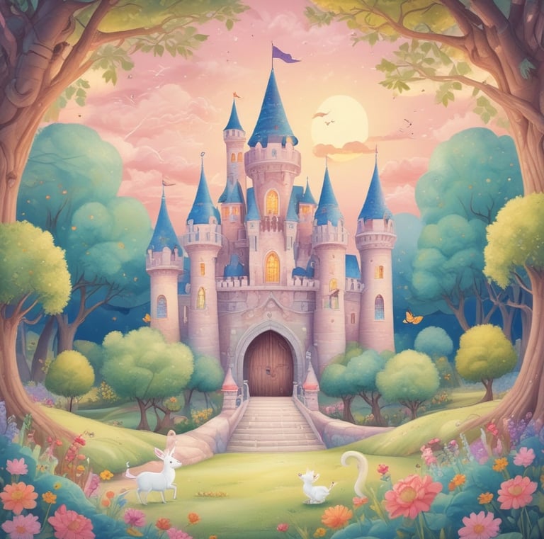 A colorful ebook page showing a child’s photo integrated into a magical forest scene.