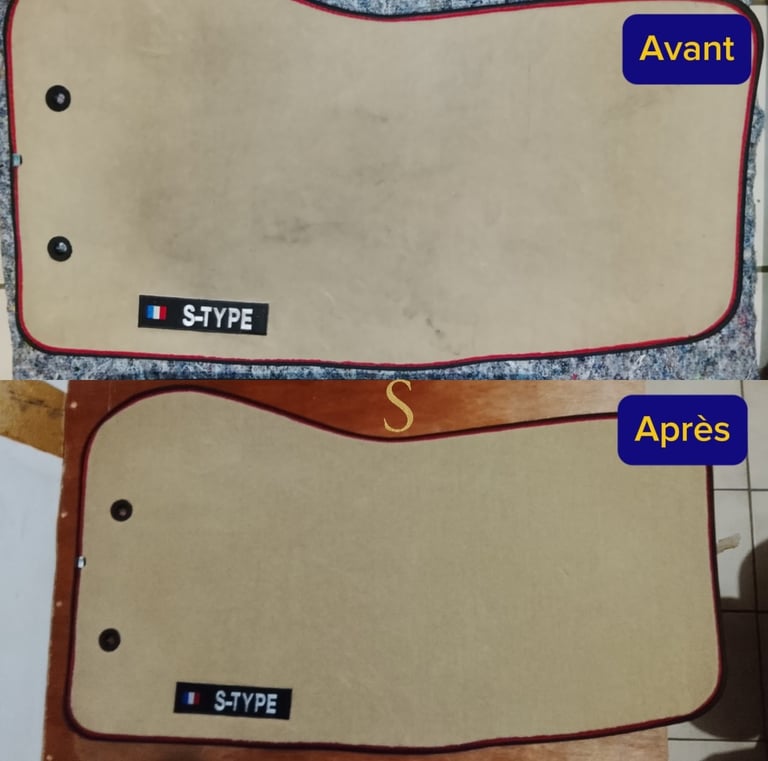 Avant et après nettoyage tapis auto jaguar s-type beige clair
