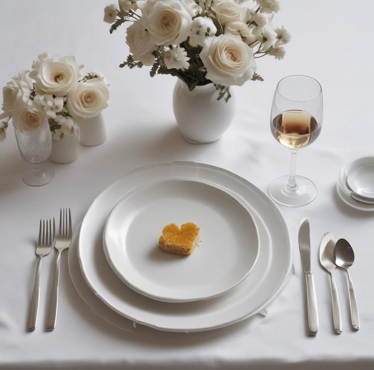 An elegant placement of china and silverware for a delightful sumptuous meal