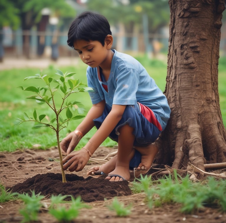 Community members planting trees as part of a rural development project.
