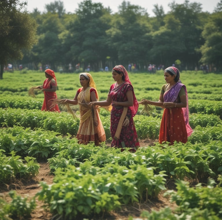 Women gathered in a rural village participating in a health awareness workshop.