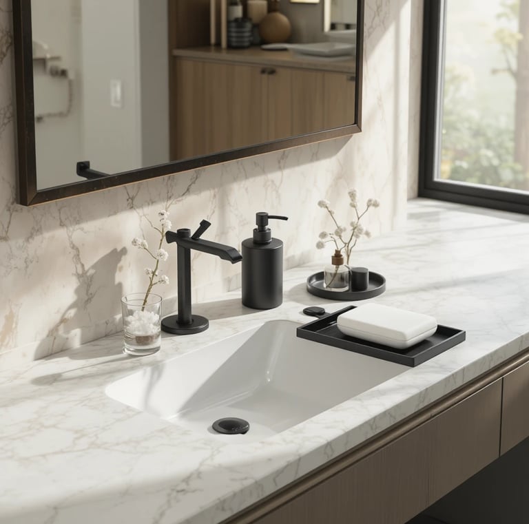 Black Matte Bathroom Accessories Set 6 Pieces - Toothbrush Holder, Lotion Dispenser, Qtip Container,