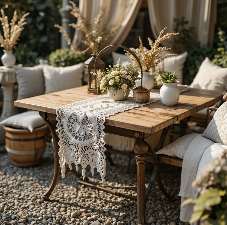 Close-up styled garden vignette showing layered textures