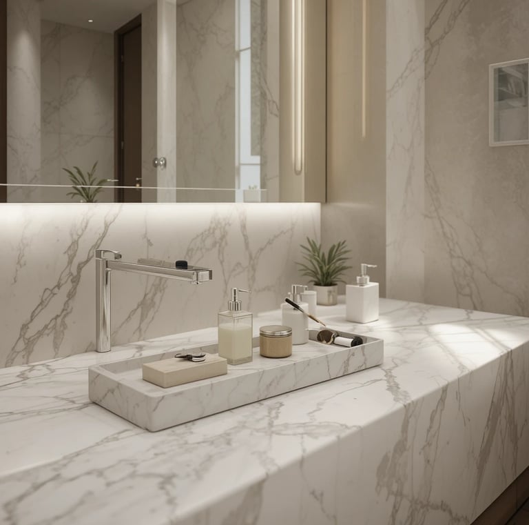 Rectangle Marble Tray with Scalloped Edge, Dark Brown Decorative Tray for Bathroom