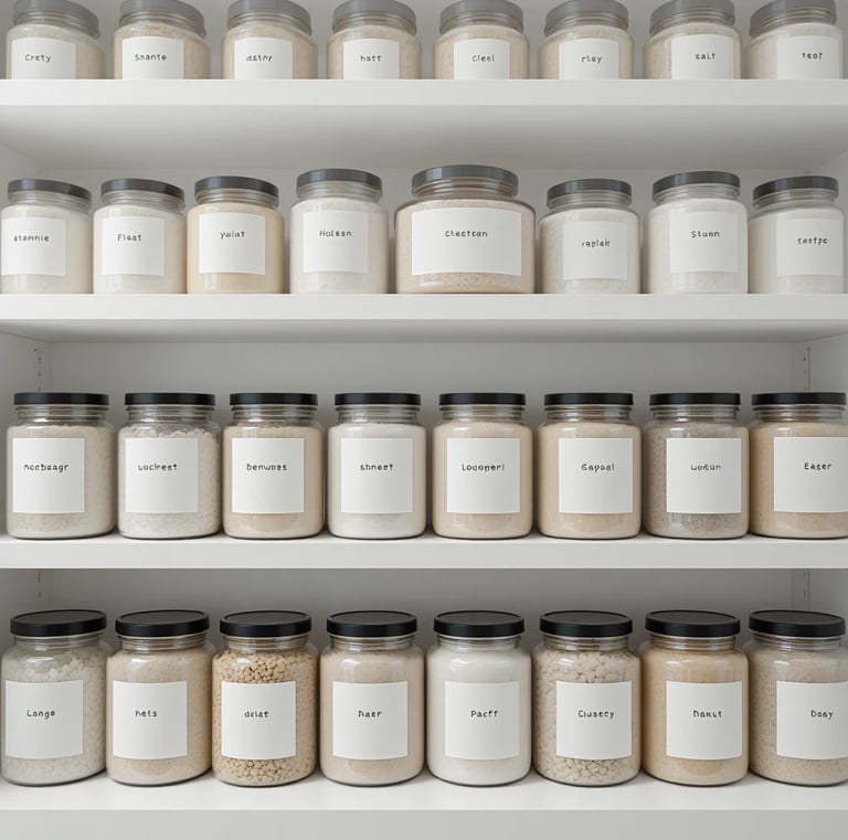 6 Pack Square Kitchen Storage Jars with Airtight Bamboo Lids and 132 Pantry Labels