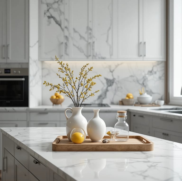 A minimalist kitchen countertop with only essential items