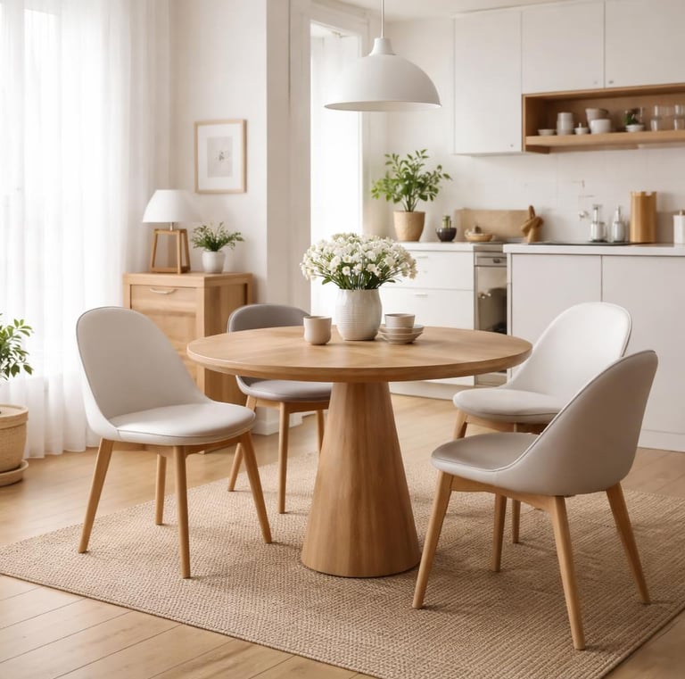 Round Dining Table for 2-4, Farmhouse Kitchen Table with Storage Shelf, Small Circle Dining Table Sp