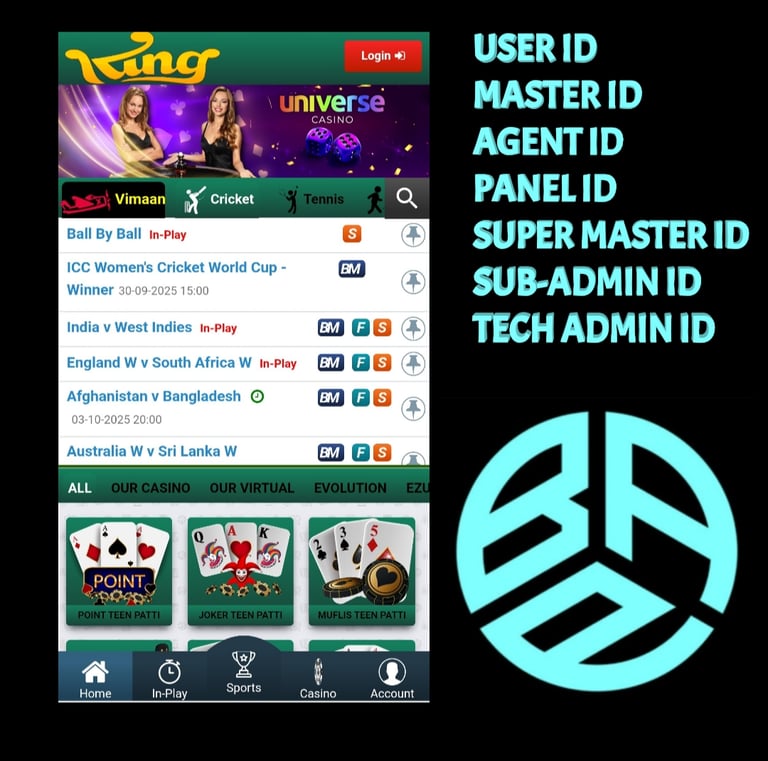 ONLINE CRICKET BETTING ID AVAILABLE DL MDL SMDL MASTER ID SUPER MASTER ID ADMIN ID AVAILABLE 