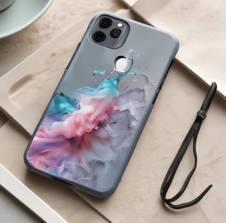 Close-up of colorful phone cases neatly arranged on a wooden table.